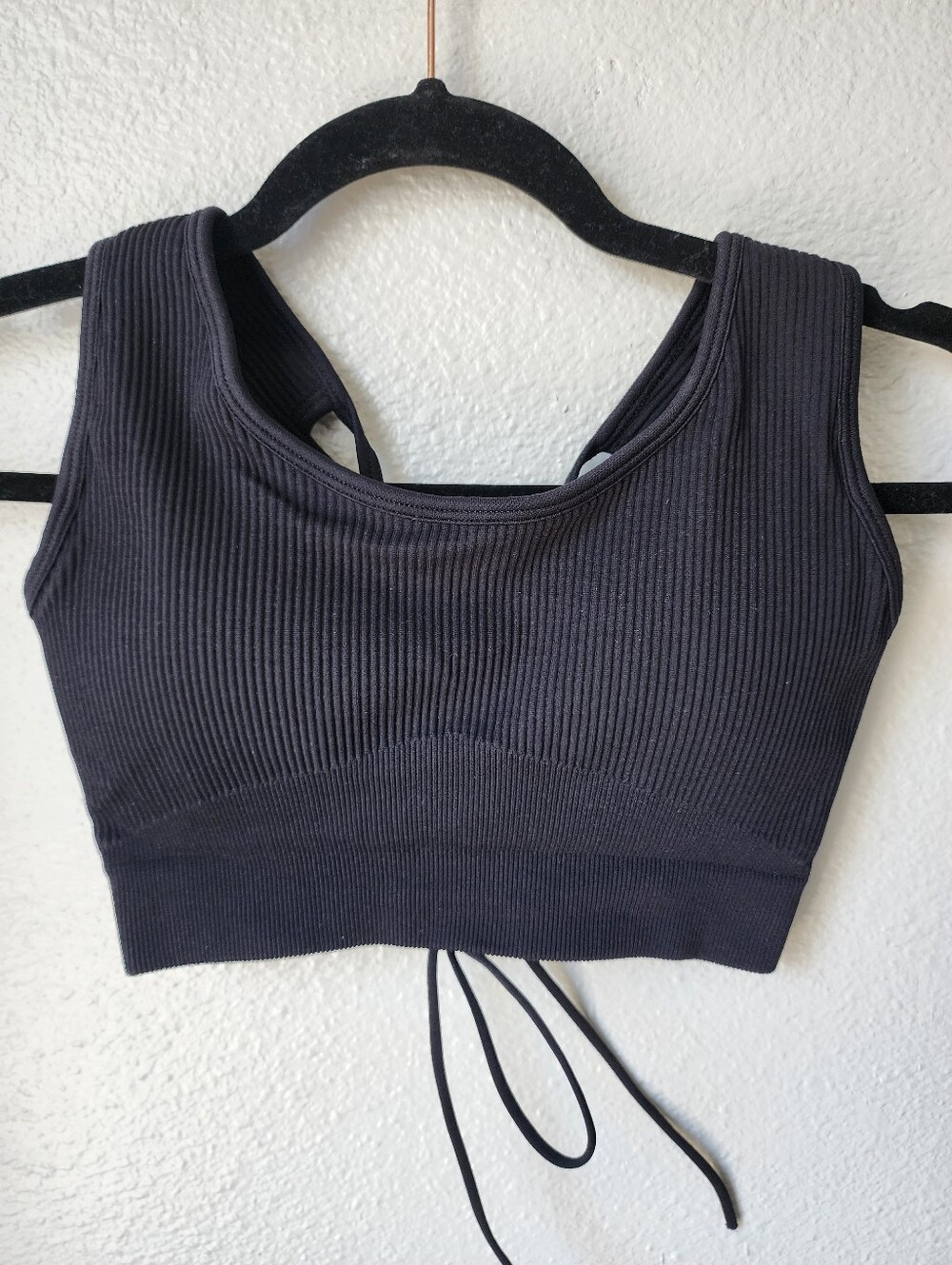 Halara In My Feels Ribbed Lace Up Back Cropped Tank Top Size Medium In Black NWT